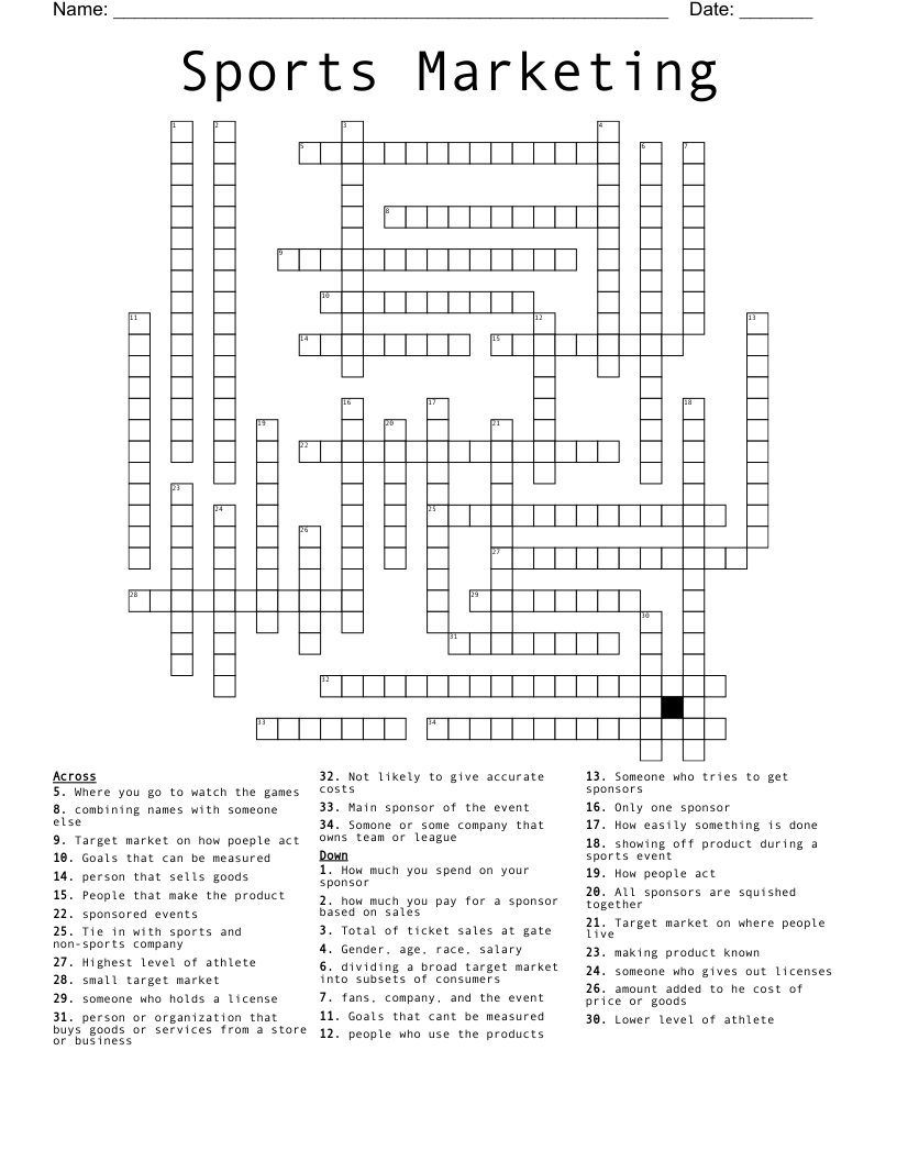 Sports Marketing Crossword WordMint Sports Marketing Crossword WordMint