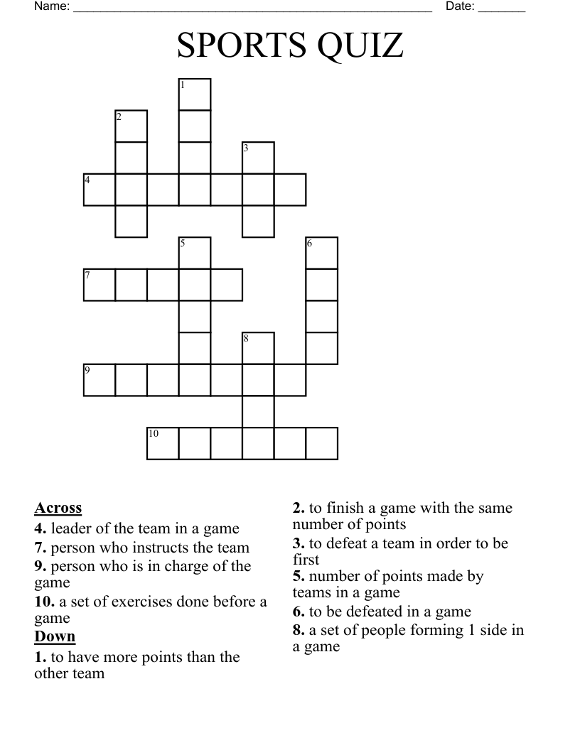 SPORTS QUIZ Crossword WordMint SPORTS QUIZ Crossword WordMint