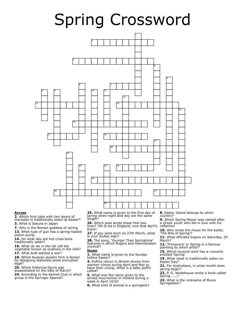 Spring Crossword WordMint Spring Crossword WordMint