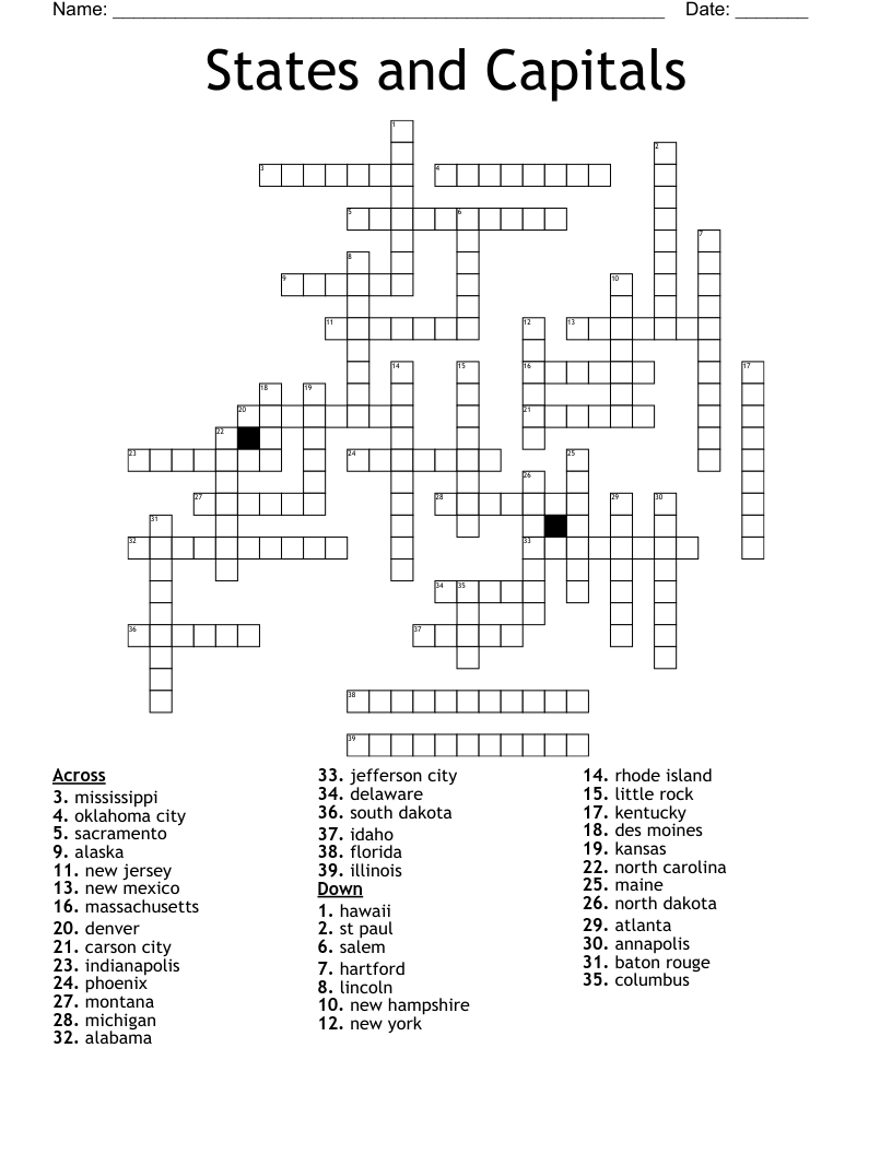 States And Capitals Crossword WordMint States And Capitals Crossword WordMint
