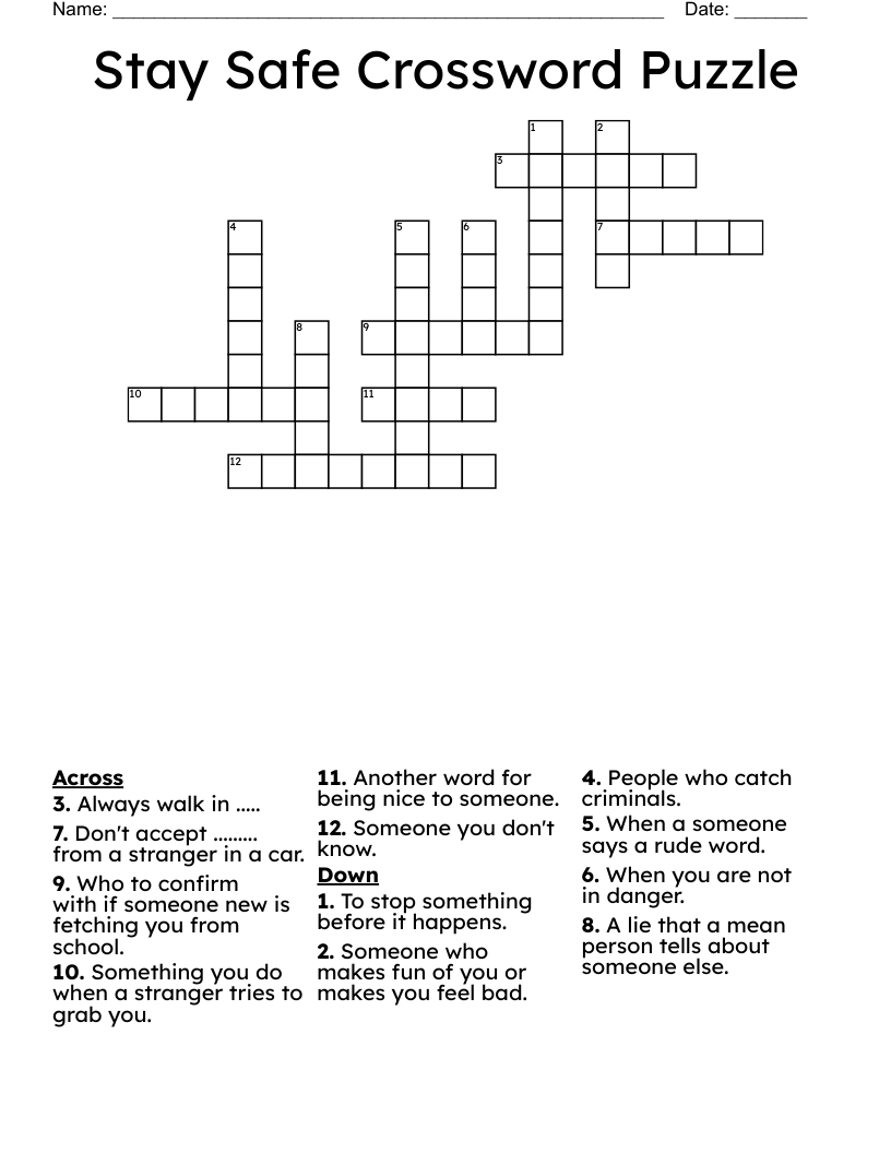 Stay Safe Crossword Puzzle WordMint Stay Safe Crossword Puzzle WordMint