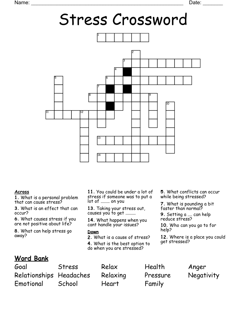 Stress Crossword WordMint