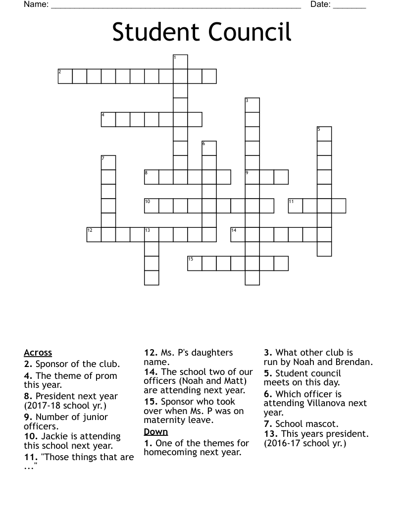 Student Council Crossword WordMint Student Council Crossword WordMint