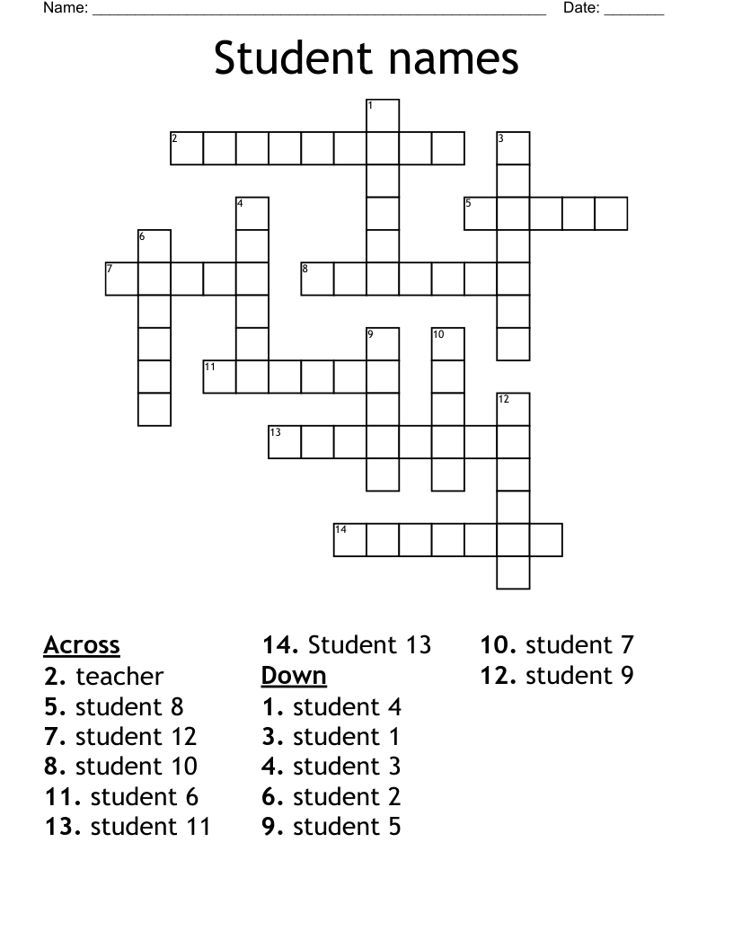 Student Names Crossword WordMint Student Names Crossword WordMint