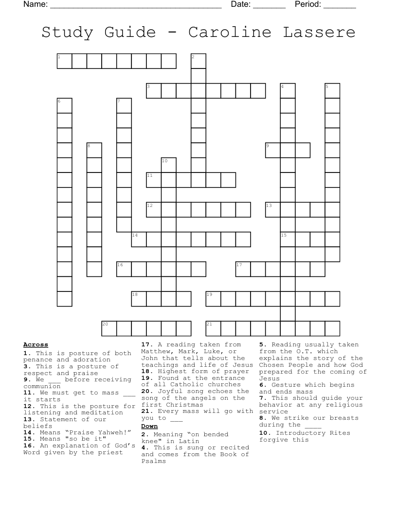 Study Guide Caroline Lassere Crossword WordMint