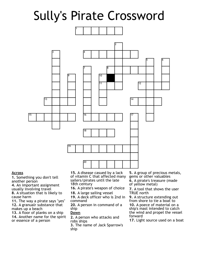 Sully s Pirate Crossword WordMint Sully s Pirate Crossword WordMint