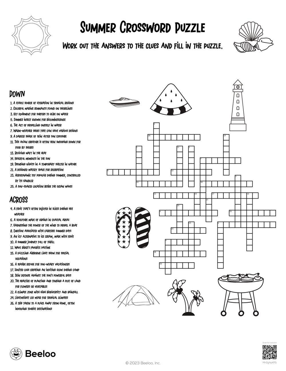 Summer Crossword Puzzle Beeloo Printable Crafts And Activities For Kids Summer Crossword Puzzle Beeloo Printable Crafts And Activities For Kids