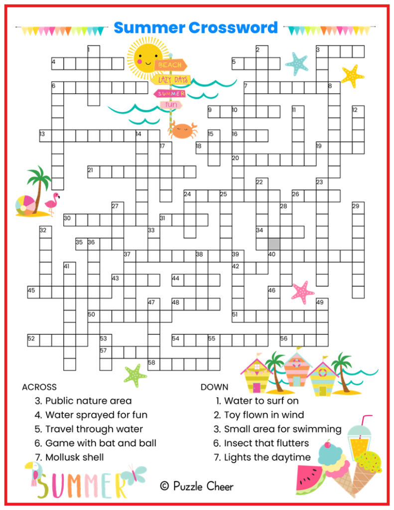 Summer Crossword Puzzle Puzzle Cheer Summer Crossword Puzzle Puzzle Cheer