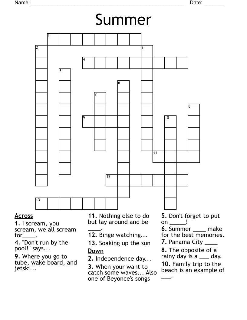 Summer Crossword WordMint