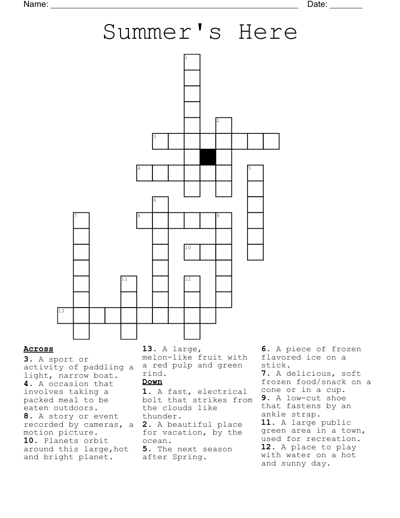 Summer s Here Crossword WordMint Summer s Here Crossword WordMint