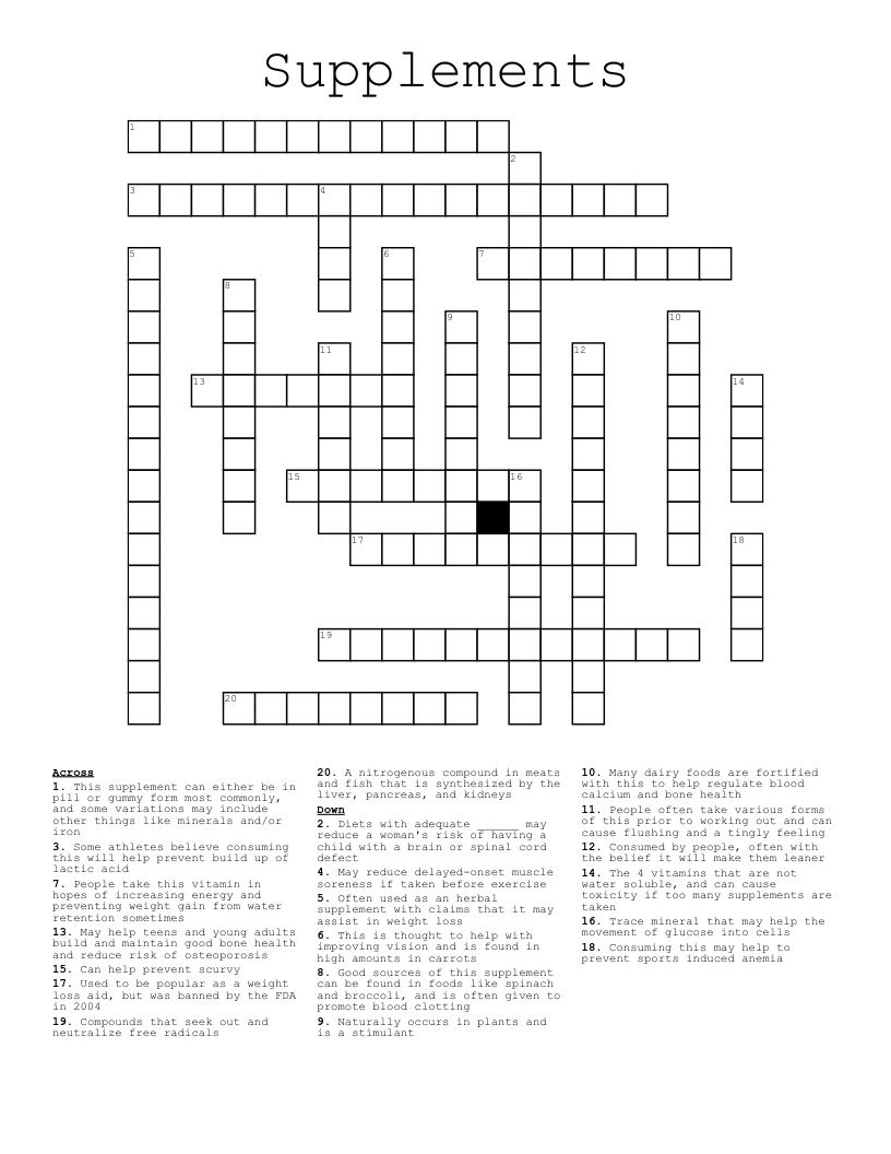 Supplements Crossword WordMint