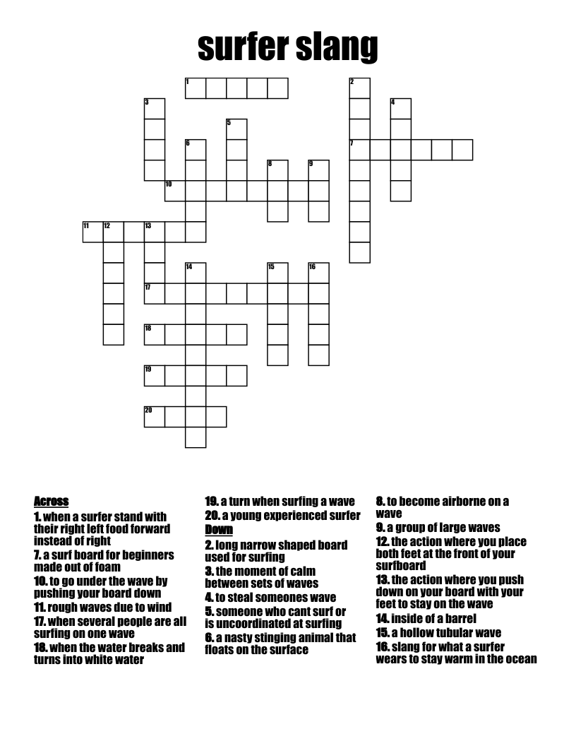 Surfer Slang Crossword WordMint Surfer Slang Crossword WordMint
