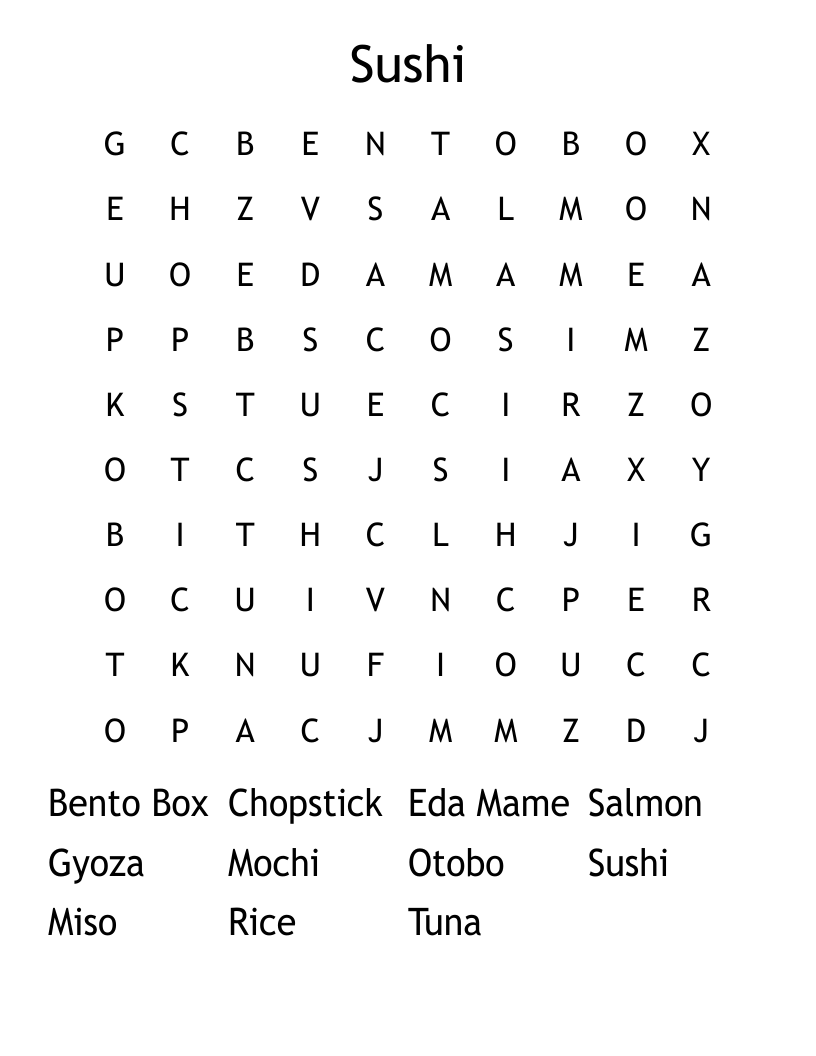 Sushi Word Search WordMint Sushi Word Search WordMint