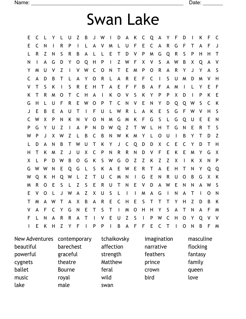 Swan Lake Word Search WordMint Swan Lake Word Search WordMint
