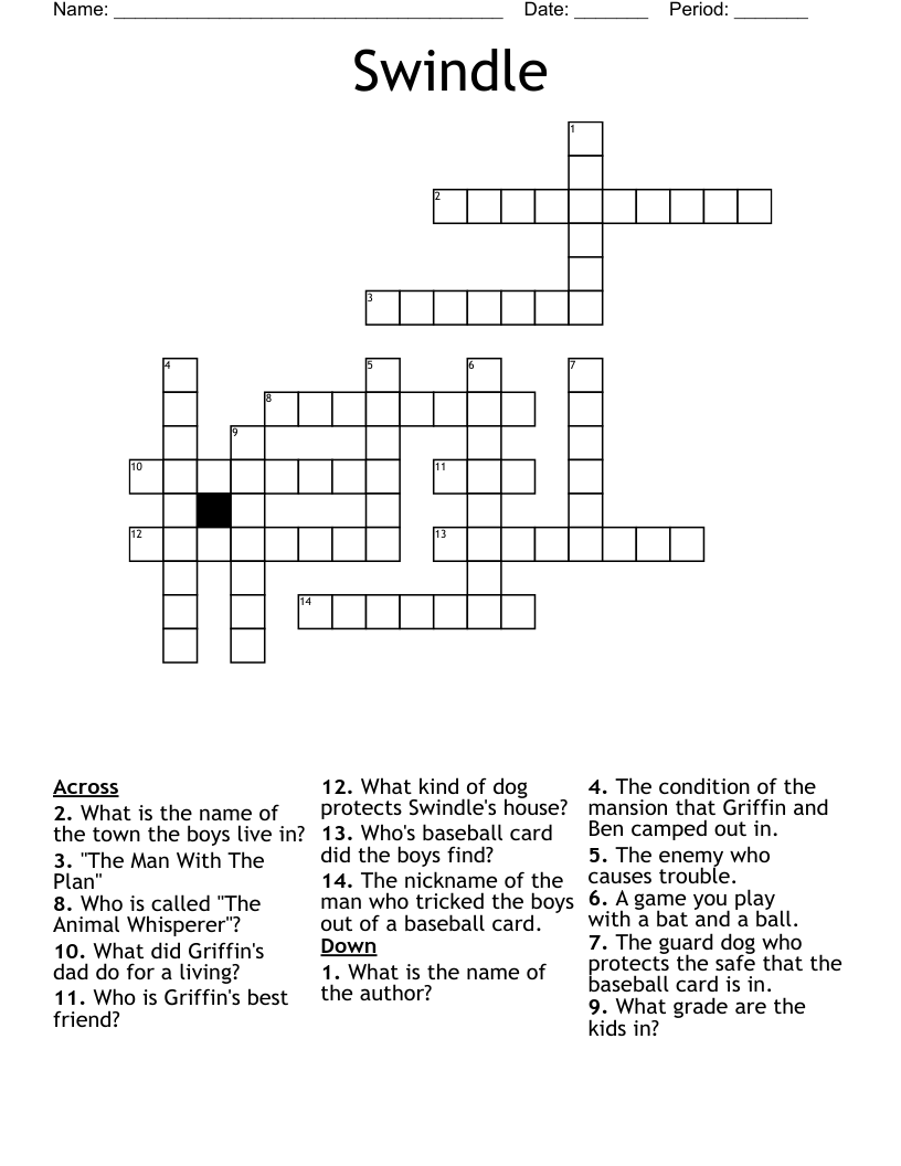 Swindle Crossword Clue 5 Letters Letters