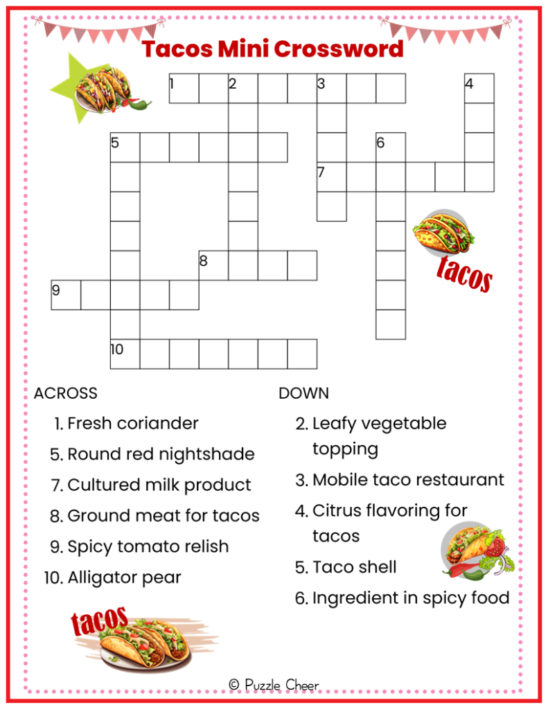 Tacos Mini Crossword Puzzle Puzzle Cheer