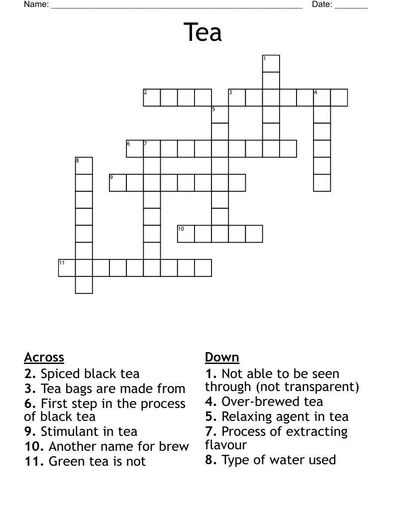 Tea Crossword WordMint