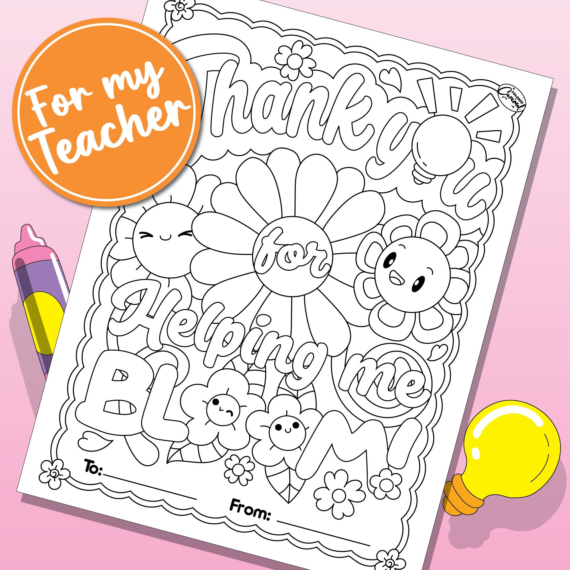 Teacher Appreciation Coloring Page Thank You Flowers digital Download Etsy Teacher Appreciation Coloring Page Thank You Flowers digital Download Etsy