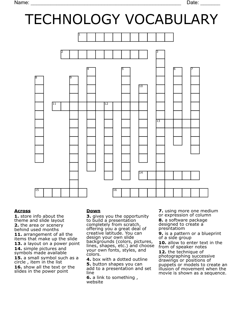 TECHNOLOGY VOCABULARY Crossword WordMint