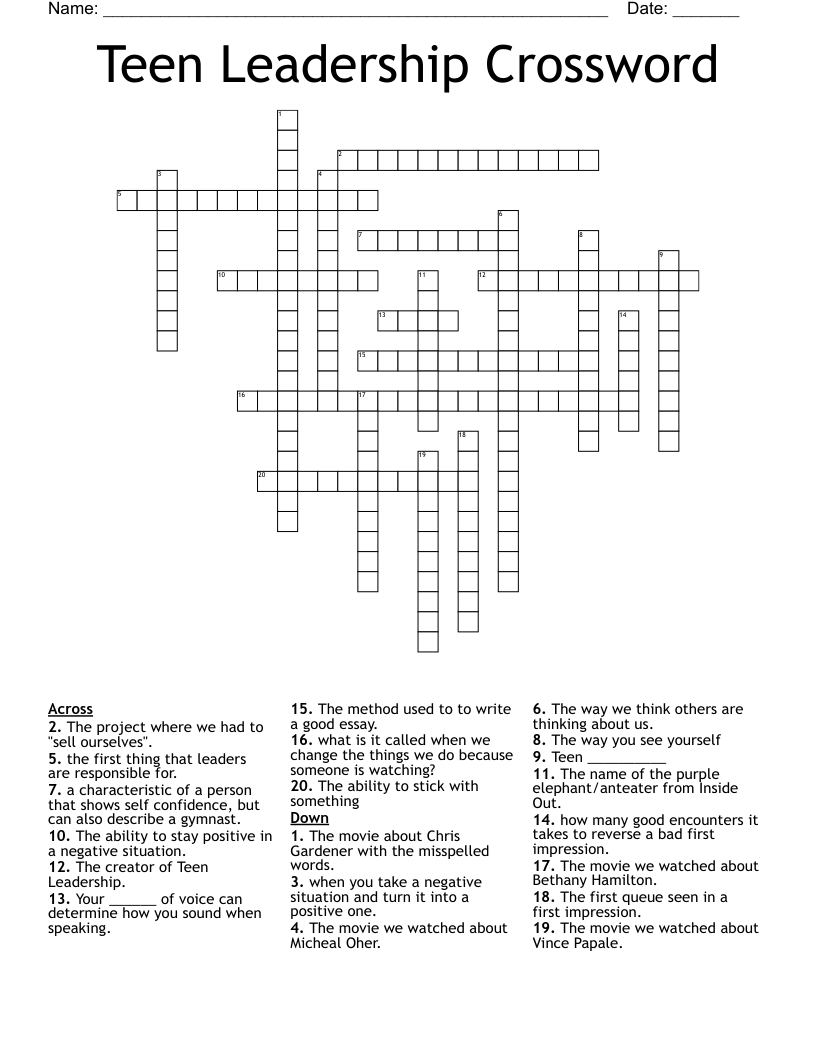 Teen Leadership Crossword WordMint Teen Leadership Crossword WordMint