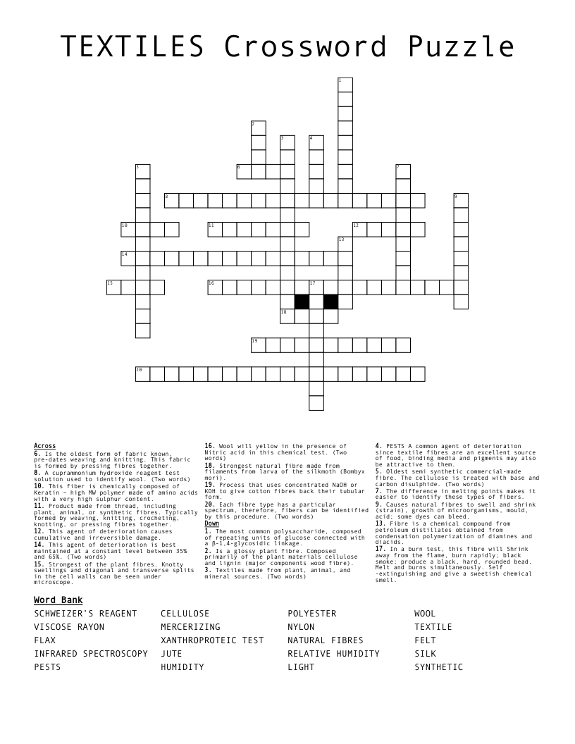TEXTILES Crossword Puzzle WordMint TEXTILES Crossword Puzzle WordMint