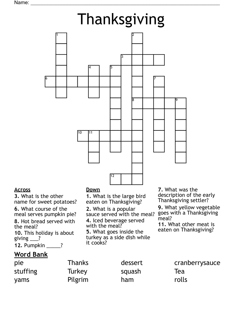 Thanksgiving Crossword WordMint Thanksgiving Crossword WordMint