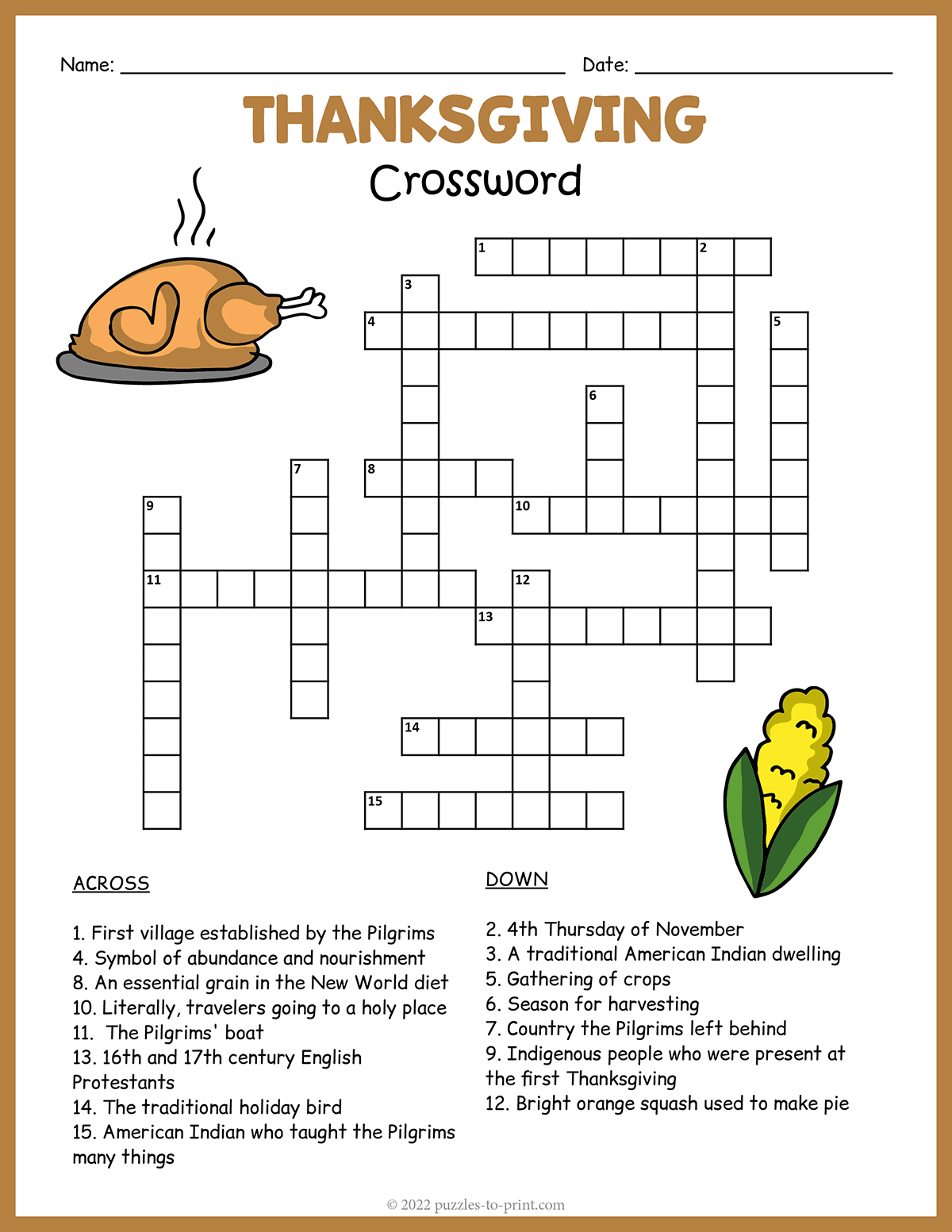 Thanksgiving Crossword Thanksgiving Crossword