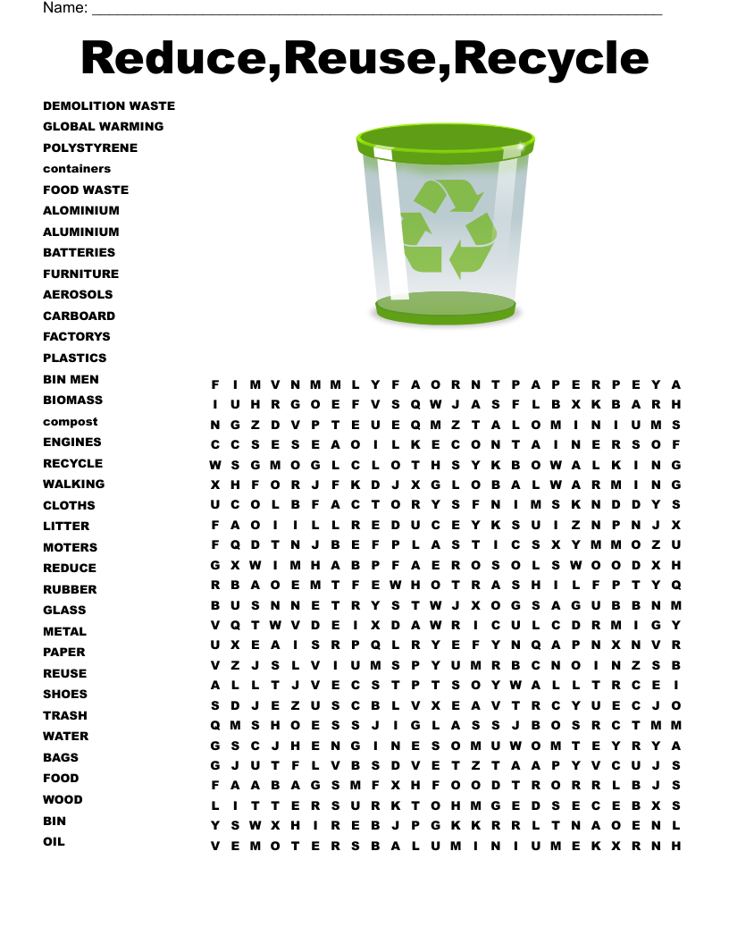 The 3 R s Reduce Reuse Recycle Crossword WordMint The 3 R s Reduce Reuse Recycle Crossword WordMint