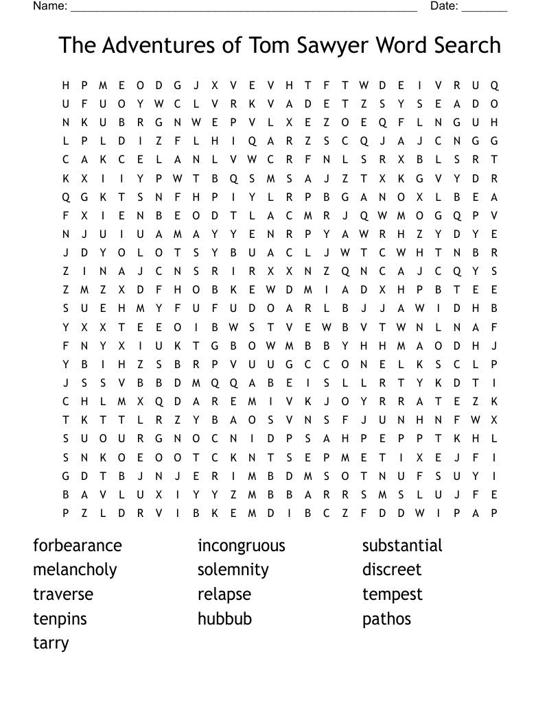 The Adventures Of Tom Sawyer Word Search WordMint The Adventures Of Tom Sawyer Word Search WordMint