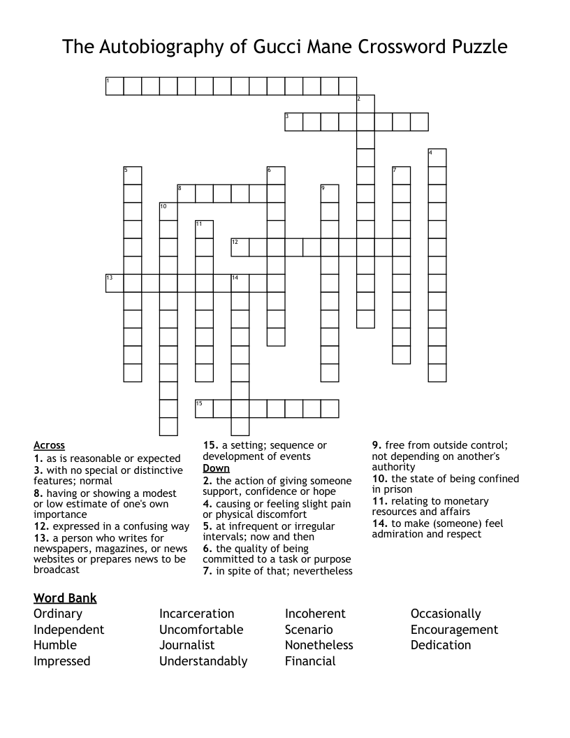 The Autobiography Of Gucci Mane Crossword Puzzle WordMint The Autobiography Of Gucci Mane Crossword Puzzle WordMint