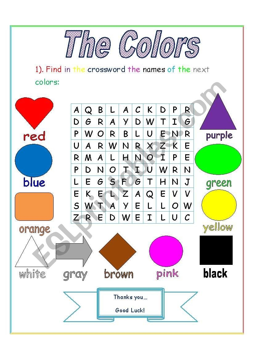The Colors crossword ESL Worksheet By Jhon Ch The Colors crossword ESL Worksheet By Jhon Ch