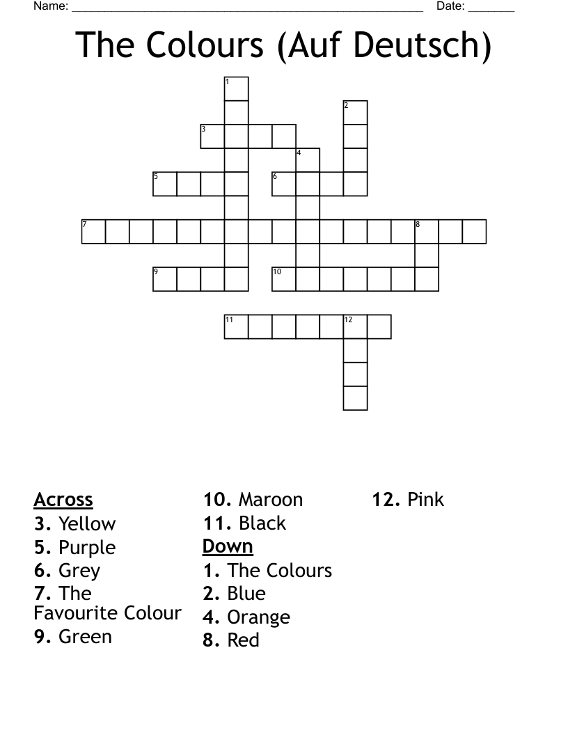 The Colours Auf Deutsch Crossword WordMint The Colours Auf Deutsch Crossword WordMint