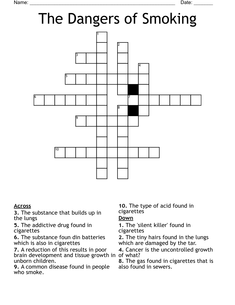 The Dangers Of Smoking Crossword WordMint The Dangers Of Smoking Crossword WordMint