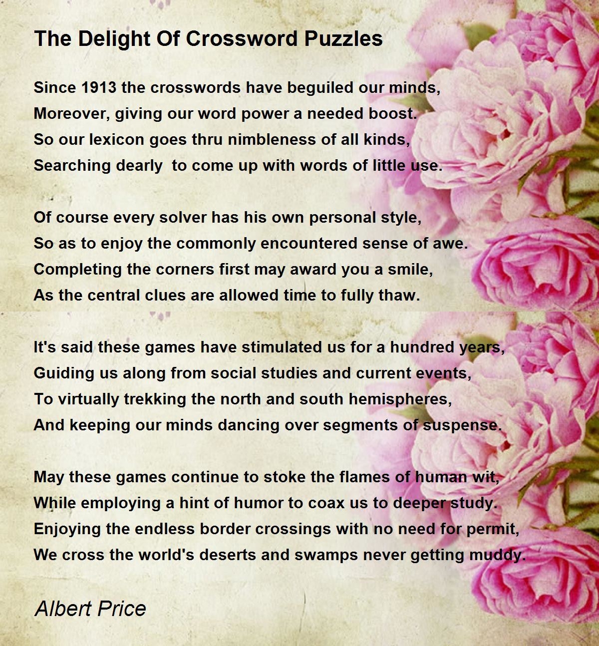 The Delight Of Crossword Puzzles The Delight Of Crossword Puzzles Poem By Albert Price