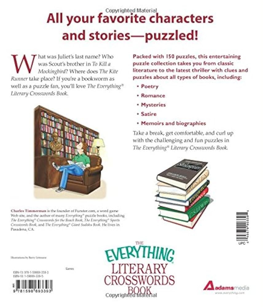 The Everything Literary Crosswords Book 150 Novel Puzzles For Book Lovers Everything r Amazon co uk Timmerman Charles 9781598693393 Books The Everything Literary Crosswords Book 150 Novel Puzzles For Book Lovers Everything r Amazon co uk Timmerman Charles 9781598693393 Books