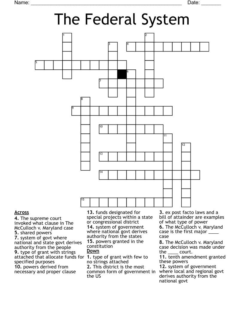 The Federal System Crossword WordMint The Federal System Crossword WordMint