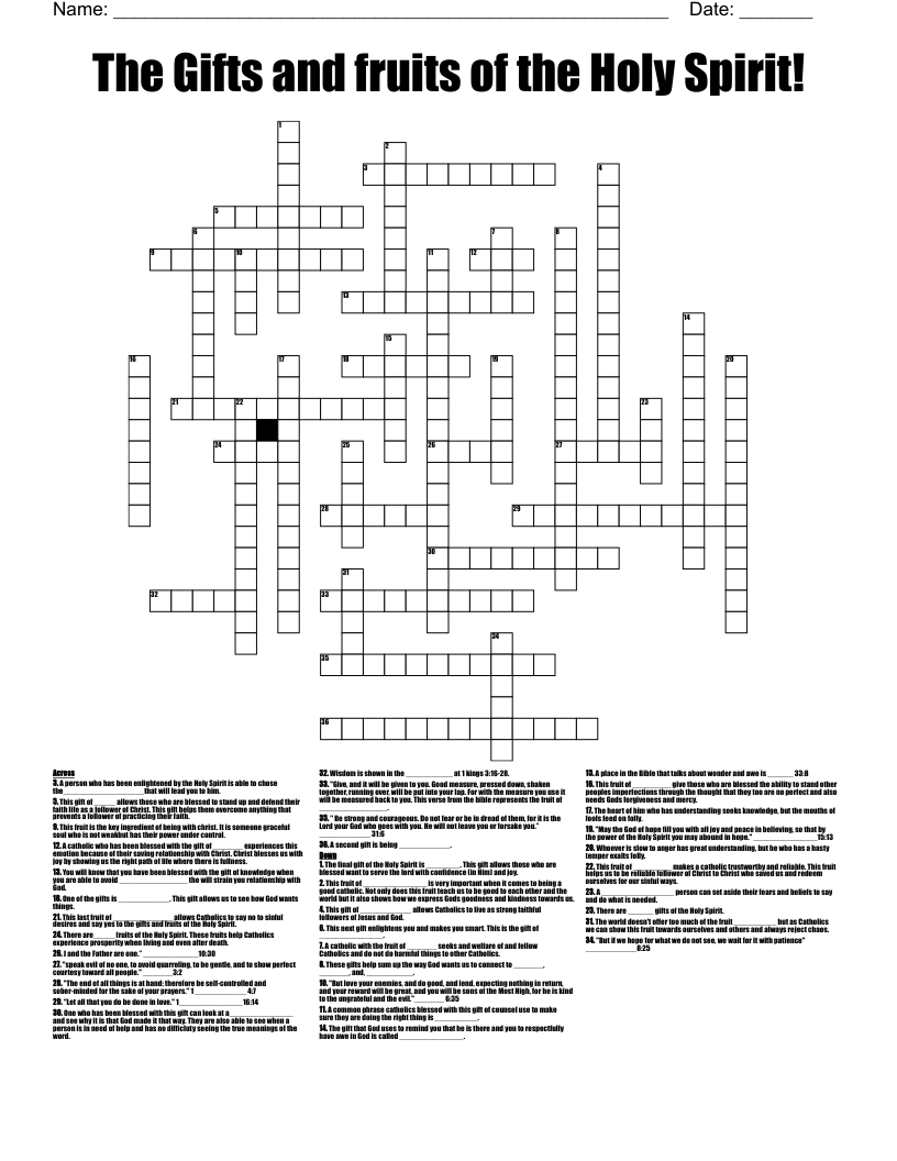 The Gifts And Fruits Of The Holy Spirit Crossword WordMint The Gifts And Fruits Of The Holy Spirit Crossword WordMint