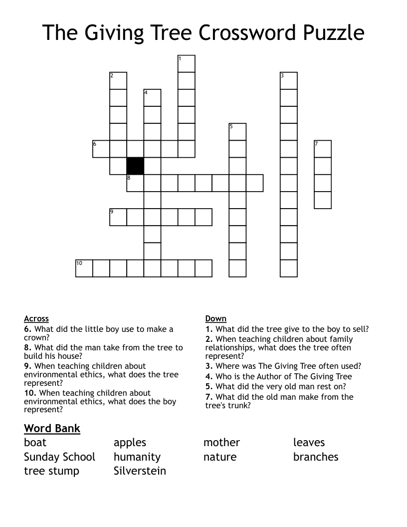 The Giving Tree Crossword Puzzle WordMint The Giving Tree Crossword Puzzle WordMint