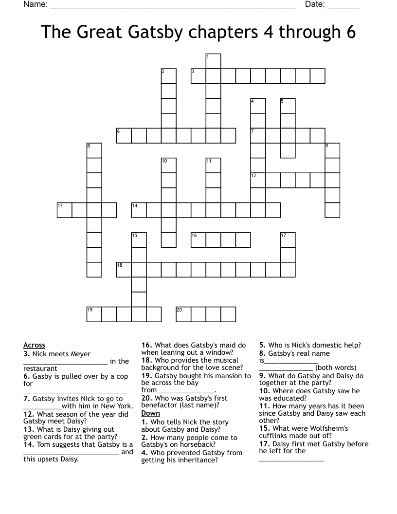 The Great Gatsby Chapters 4 Through 6 Crossword WordMint The Great Gatsby Chapters 4 Through 6 Crossword WordMint