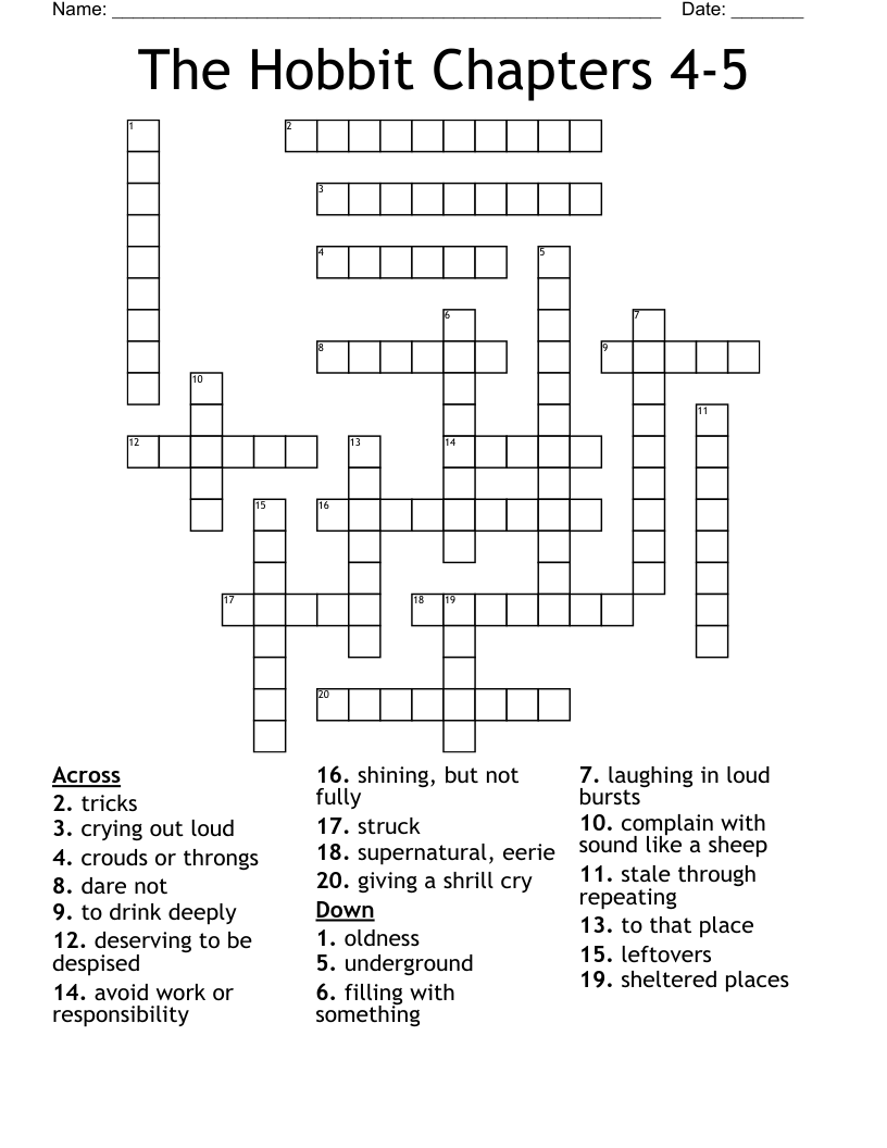 The Hobbit Chapters 4 5 Crossword WordMint