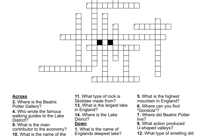 Mountain Lake Crossword