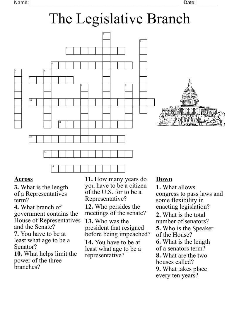 The Legislative Branch Crossword WordMint The Legislative Branch Crossword WordMint