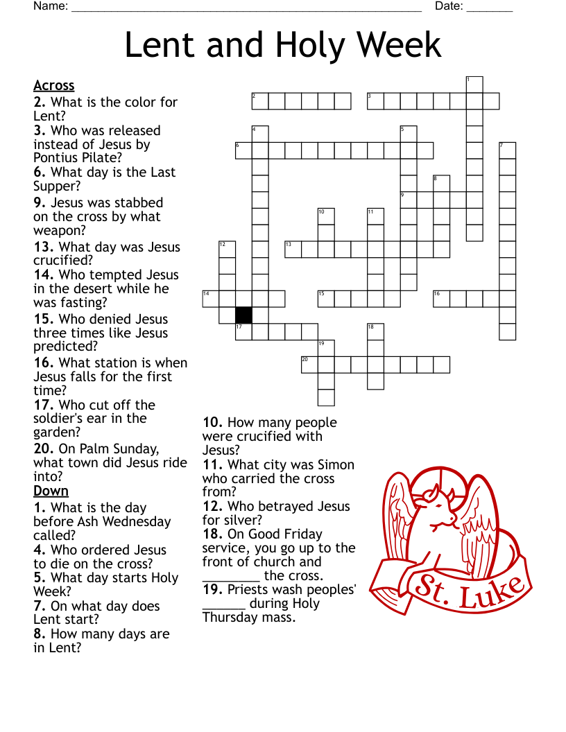 THE LITURGICAL YEAR Crossword WordMint