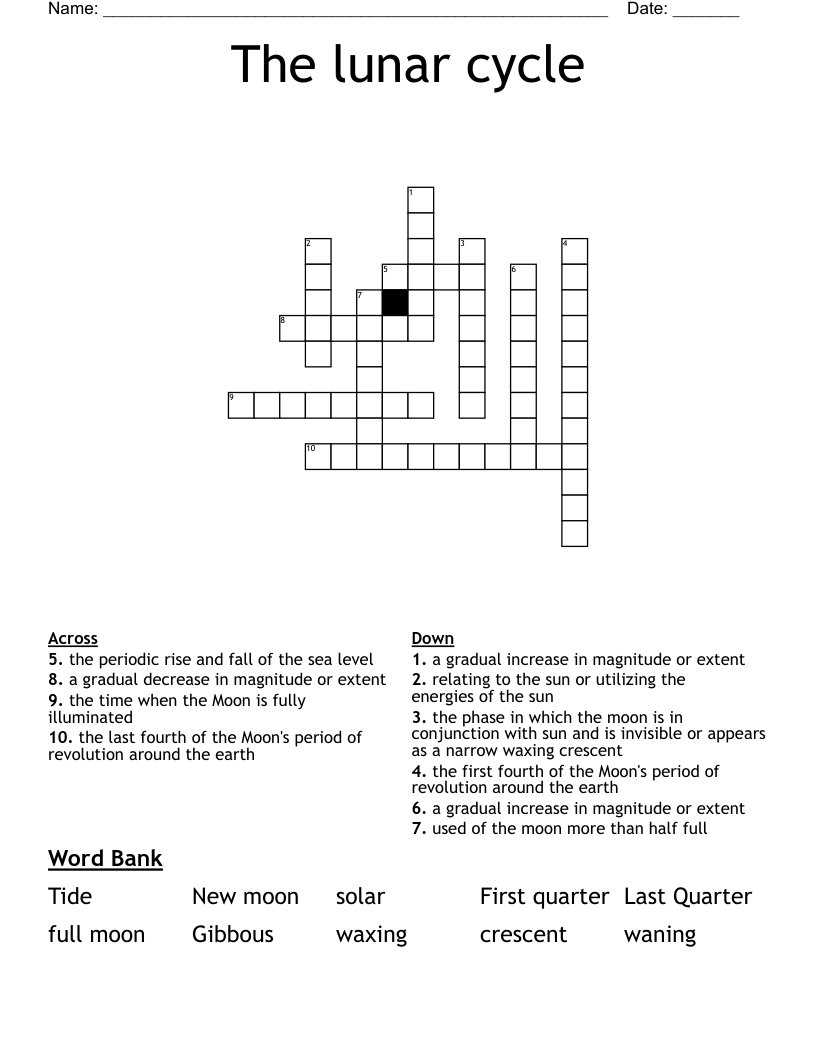 The Lunar Cycle Crossword WordMint The Lunar Cycle Crossword WordMint