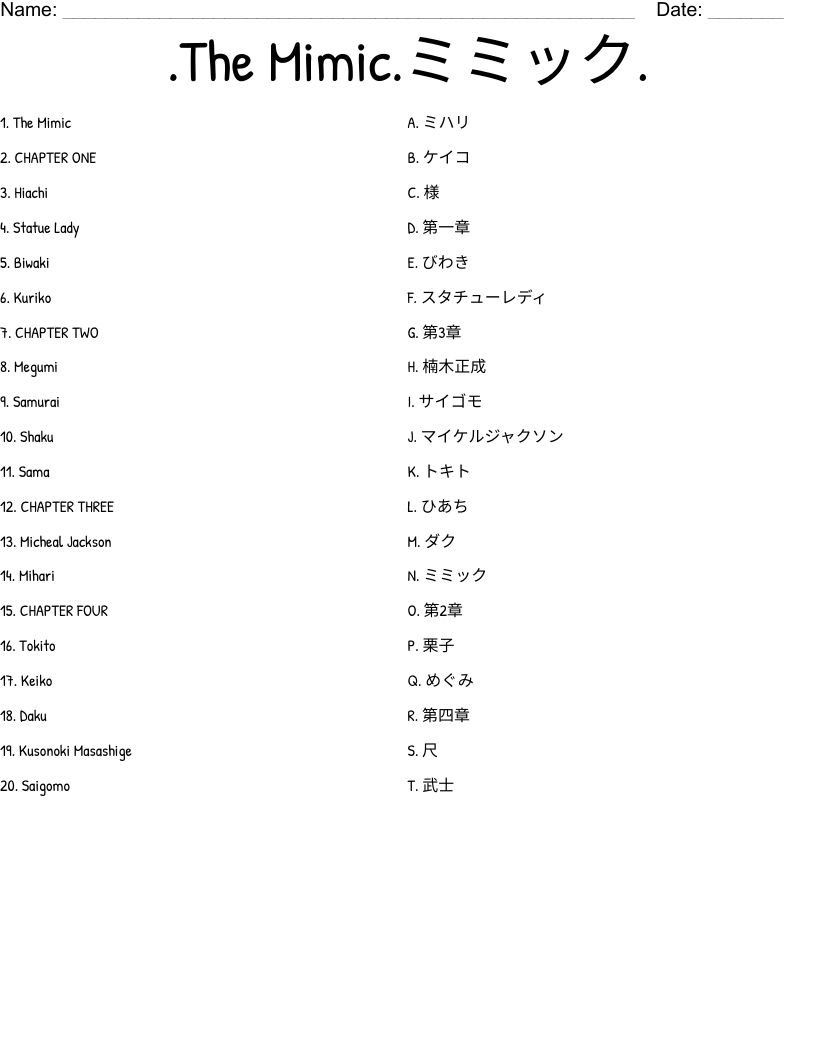 The Mimic Worksheet WordMint The Mimic Worksheet WordMint