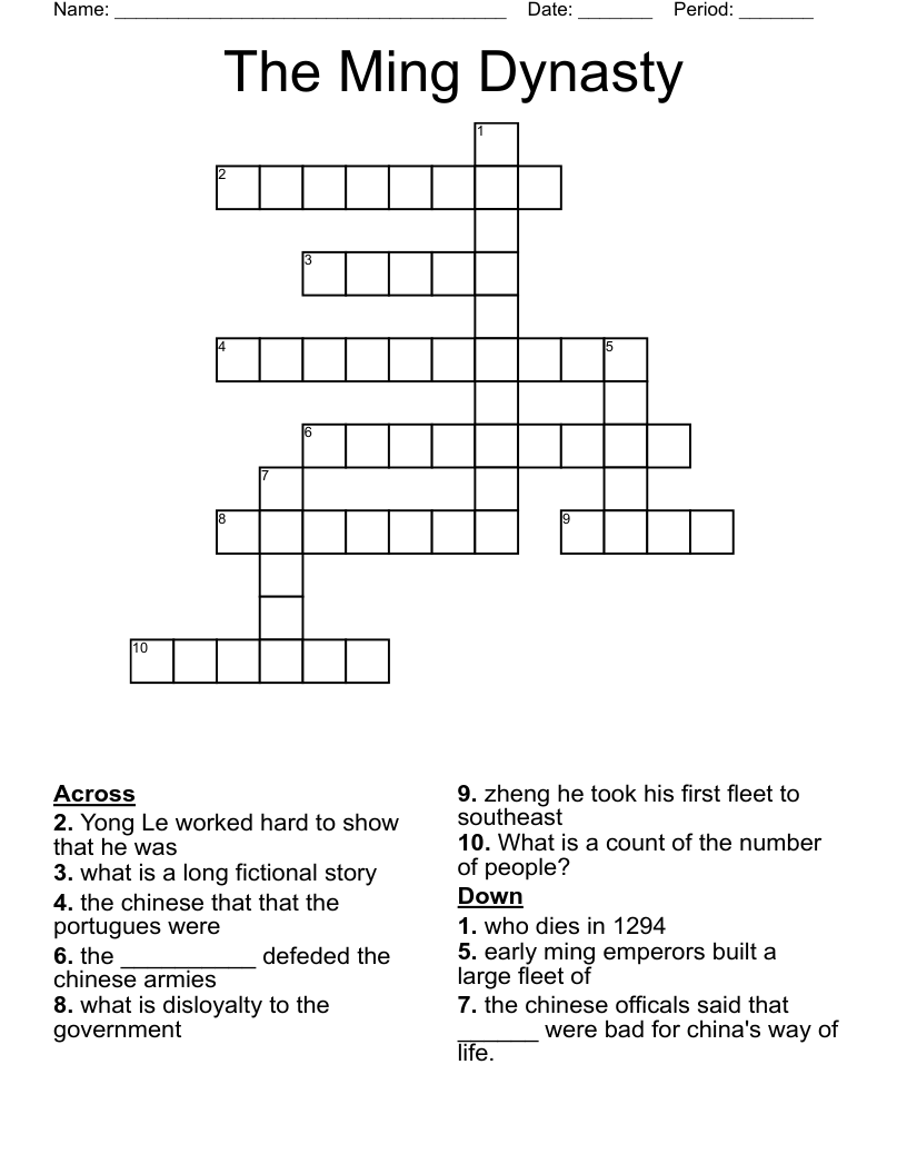 The Ming Dynasty Crossword WordMint