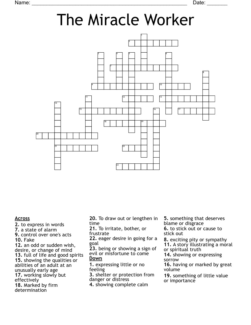 The Miracle Worker Crossword WordMint The Miracle Worker Crossword WordMint