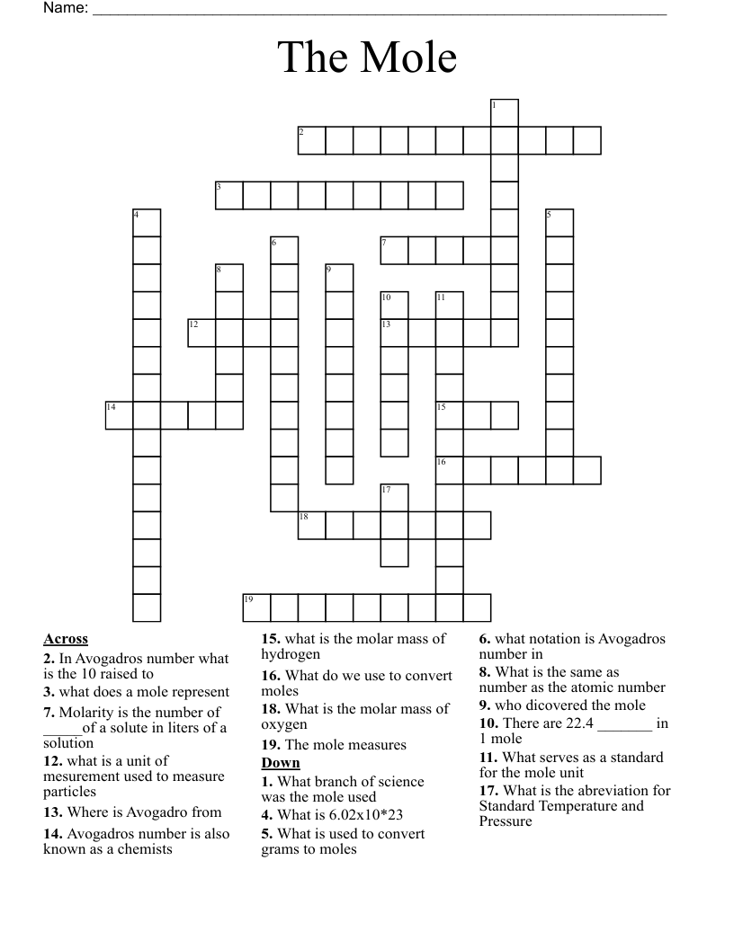 The Mole Crossword WordMint The Mole Crossword WordMint