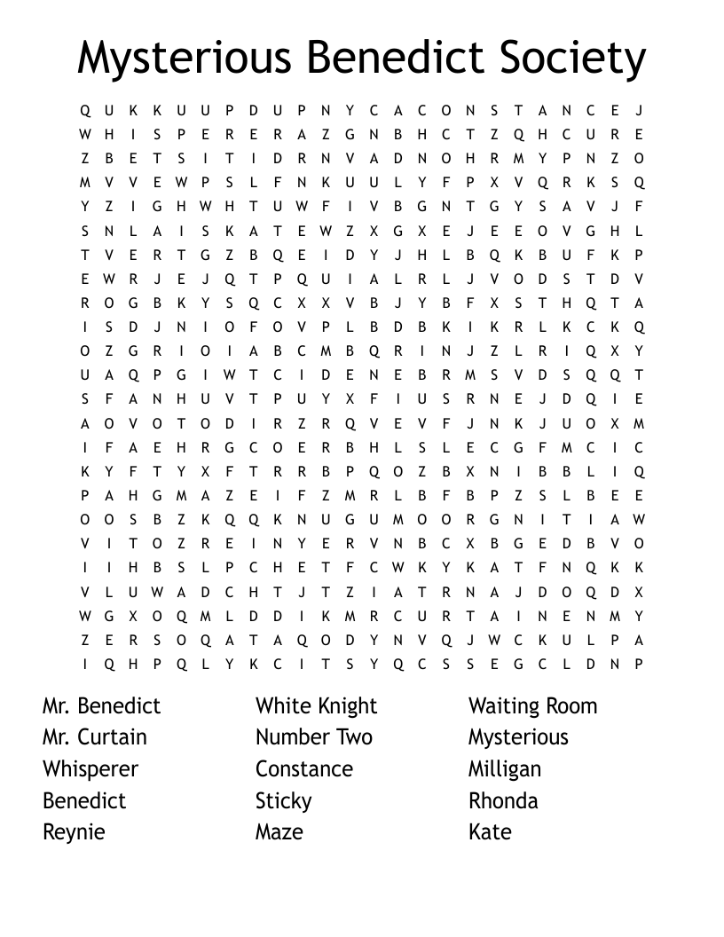 The Mysterious Benedict Society Crossword WordMint