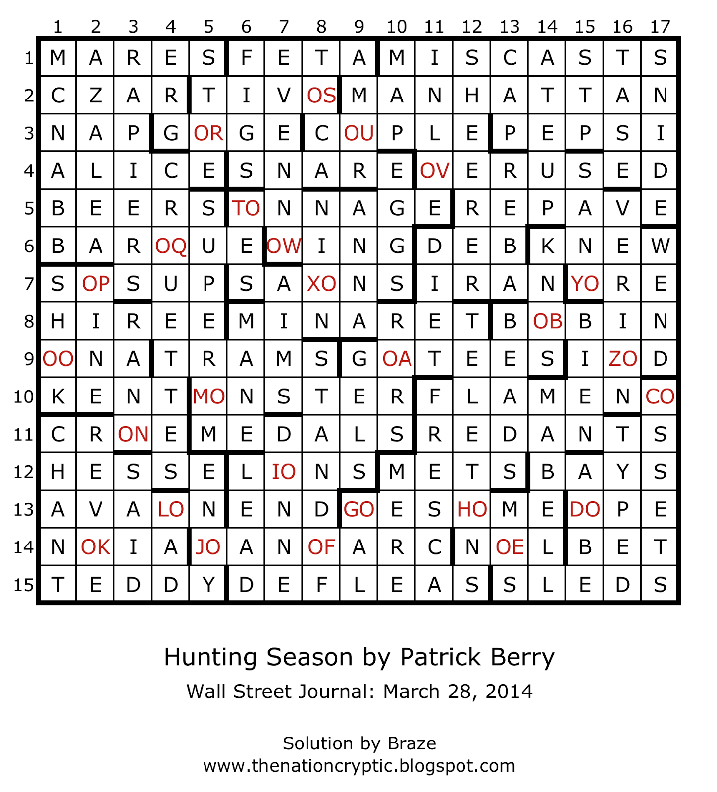 The Nation Cryptic Crossword Forum WSJ Solution March 28 2015 The Nation Cryptic Crossword Forum WSJ Solution March 28 2015